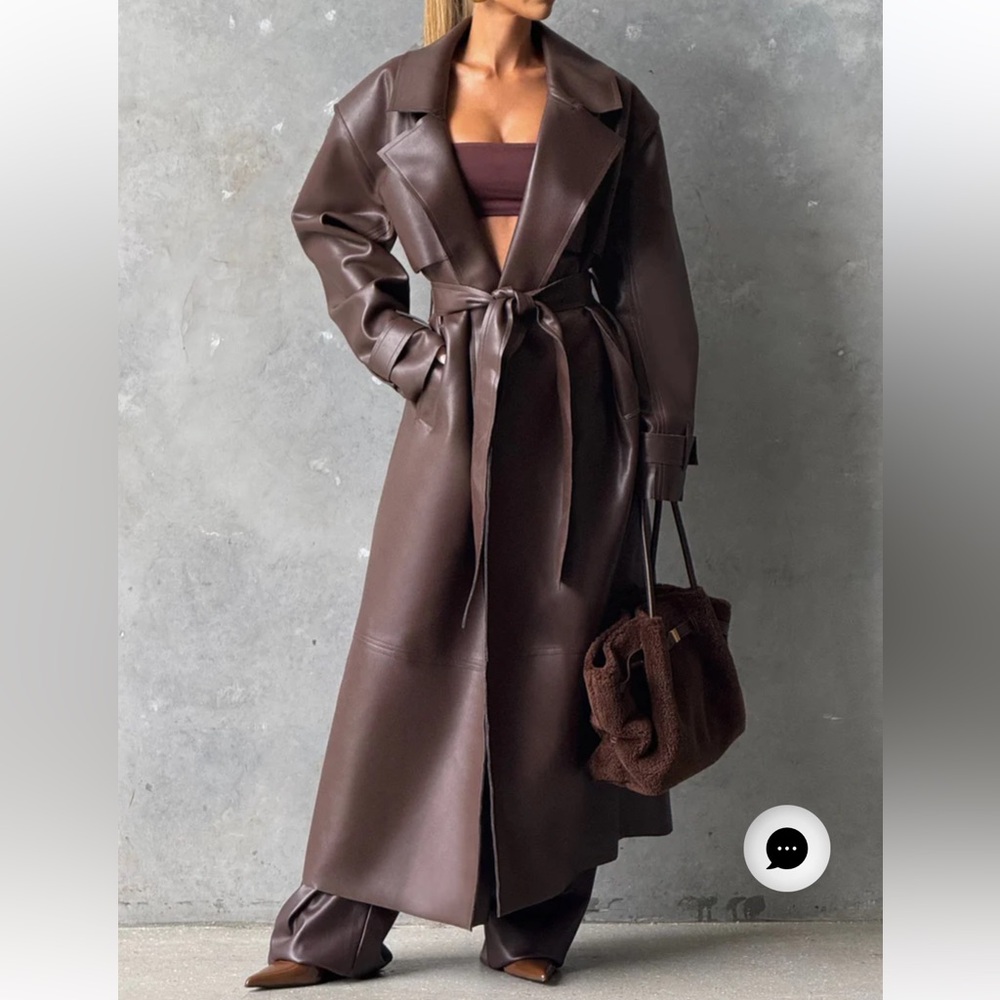 Bridget Trench Coat Plum Brown Leather Trench Coat Babyboo Coat